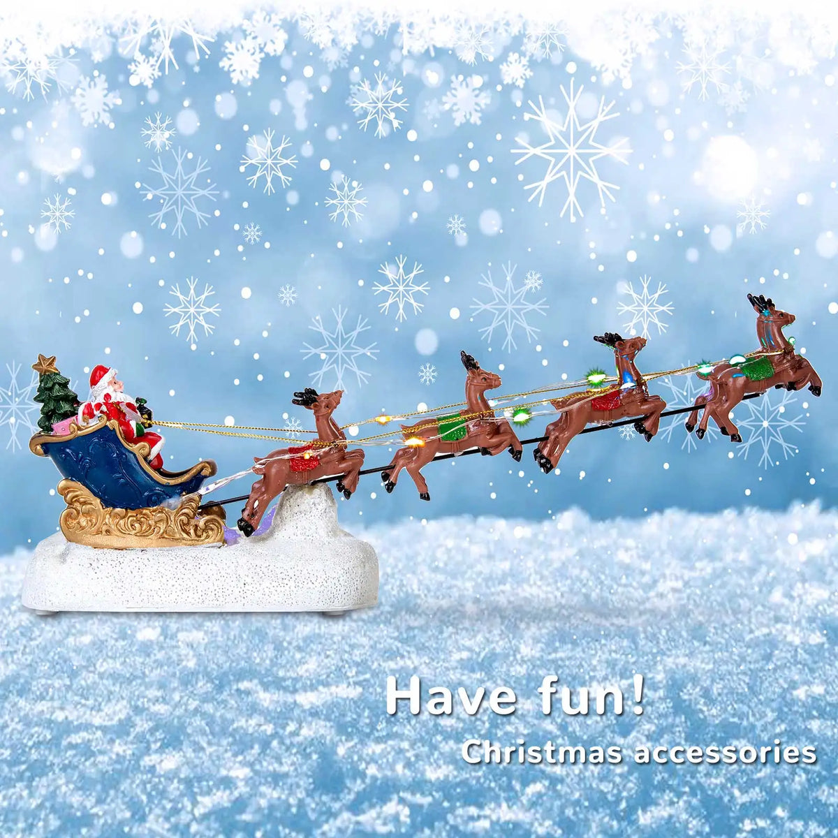 Musical Pre-Lit Santa Reindeer Sleigh Christmas Village Display