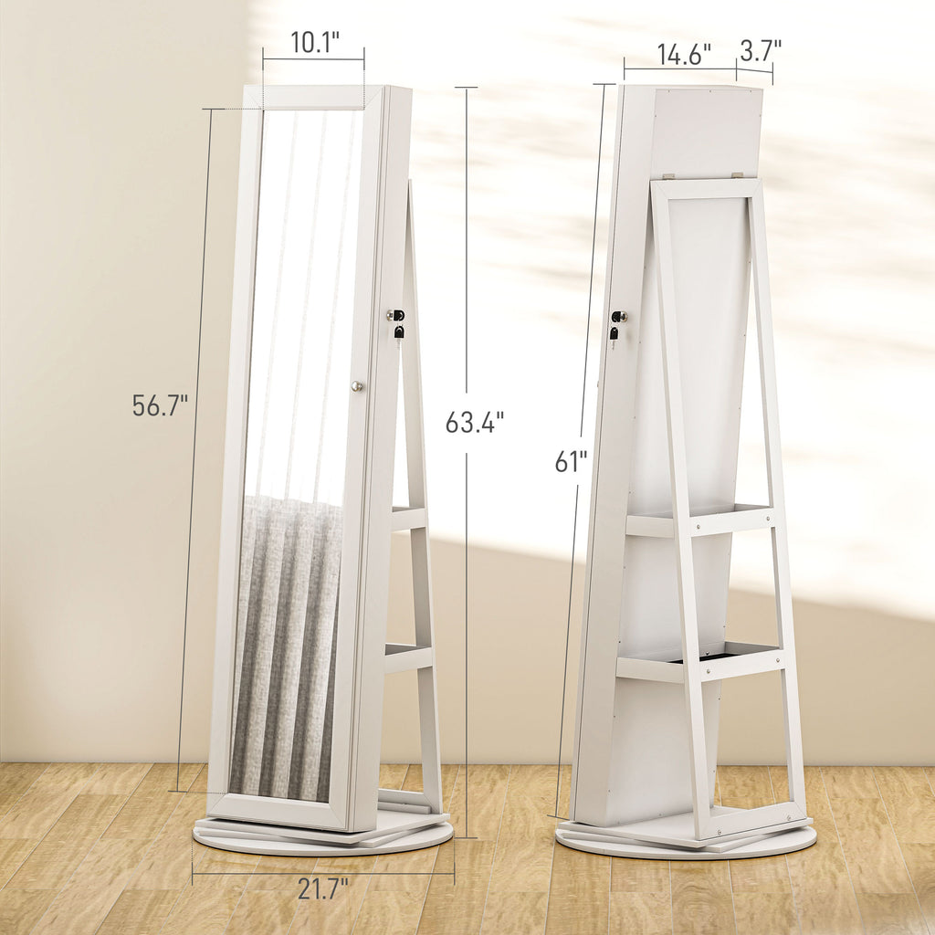 Rotating Standing Mirror Armoire with Magnetic Lock and Back Shelves – image 3