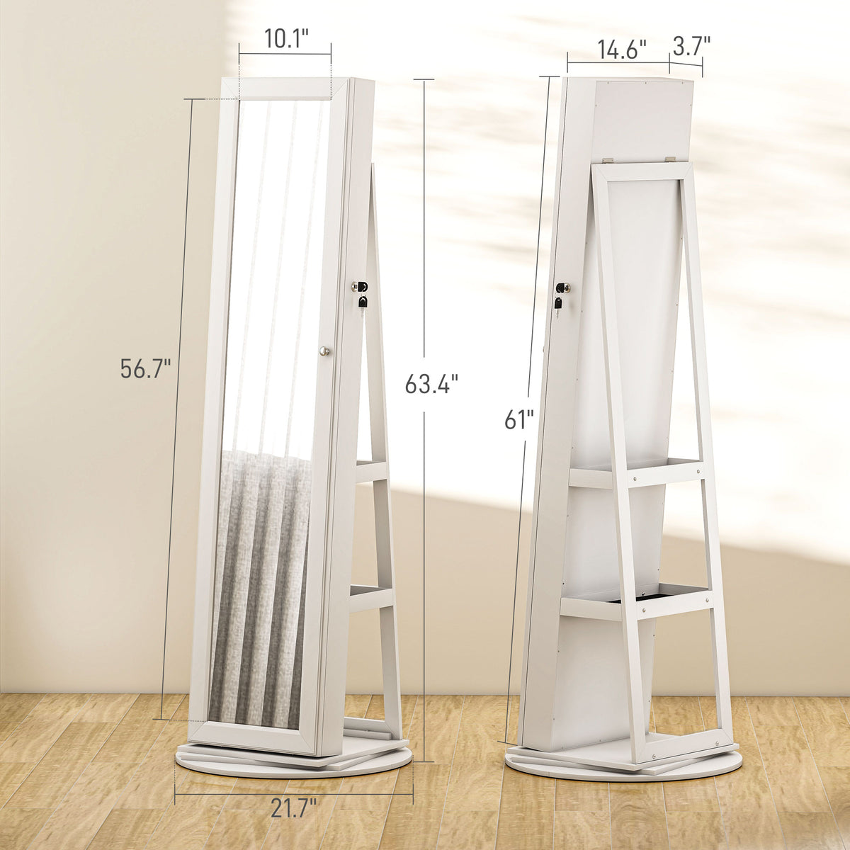 Rotating Standing Mirror Armoire with Magnetic Lock and Back Shelves – image 3