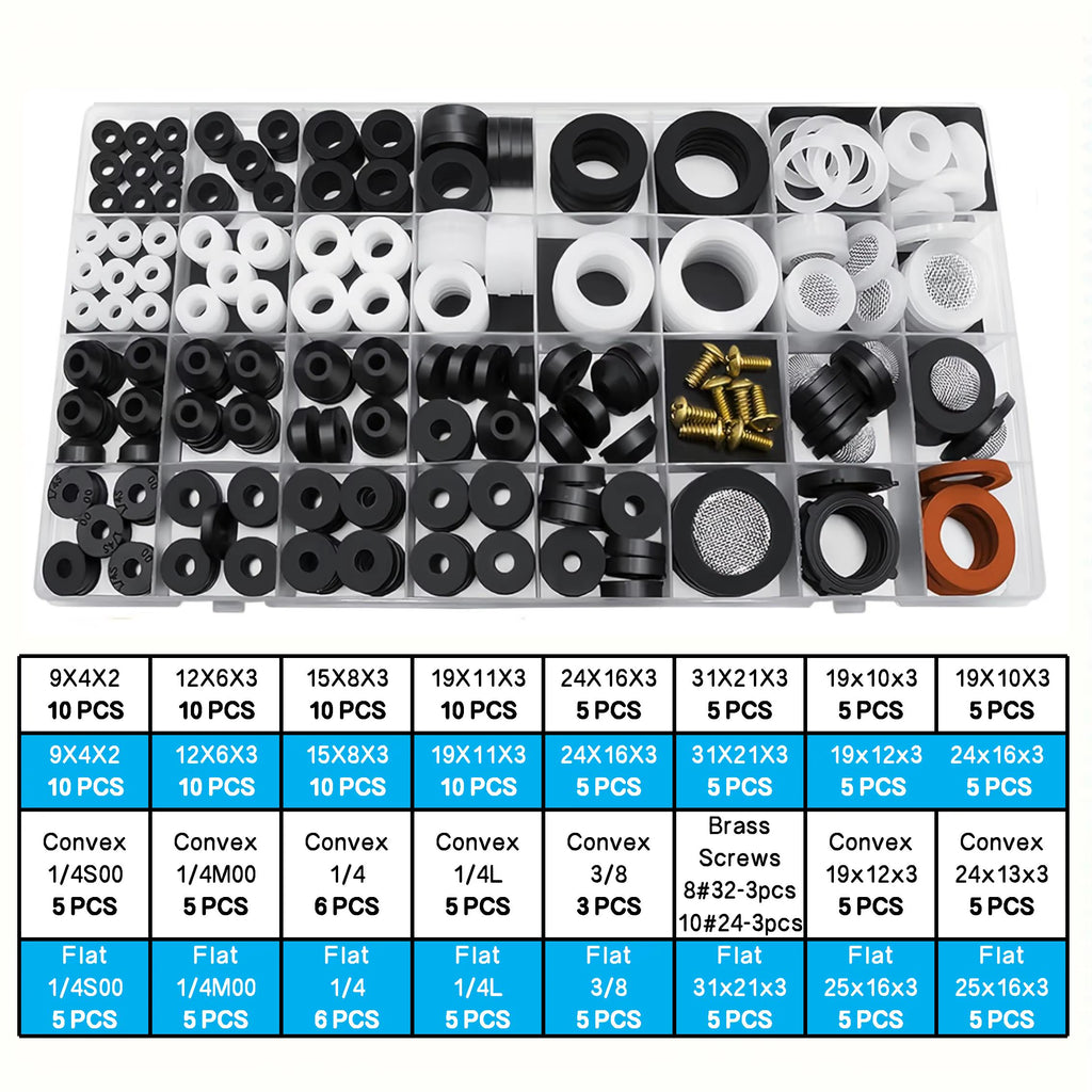 Plumbing Faucet and Hose Bib Washer Assortment Kit 203 Pcs