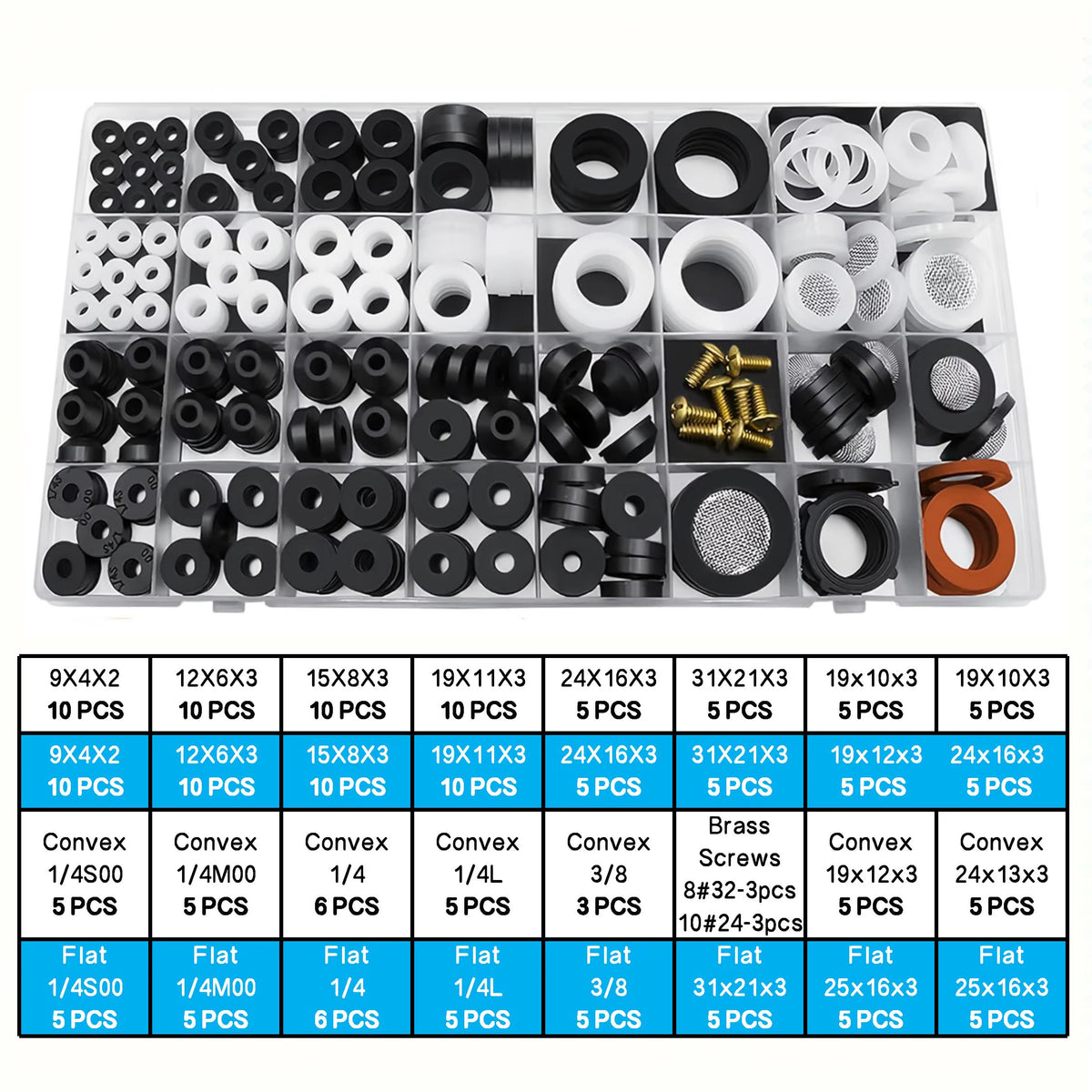 Plumbing Faucet and Hose Bib Washer Assortment Kit 203 Pcs
