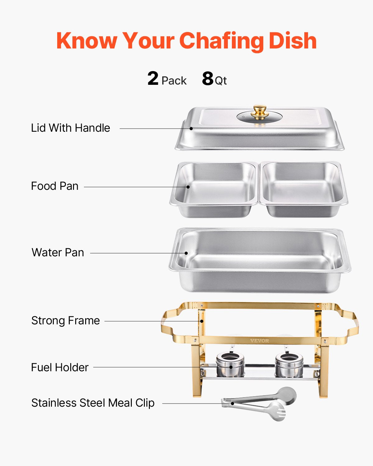 Gold Stainless Steel Chafing Dish Buffet Set, 4 Qt, 2 Pack – image 6