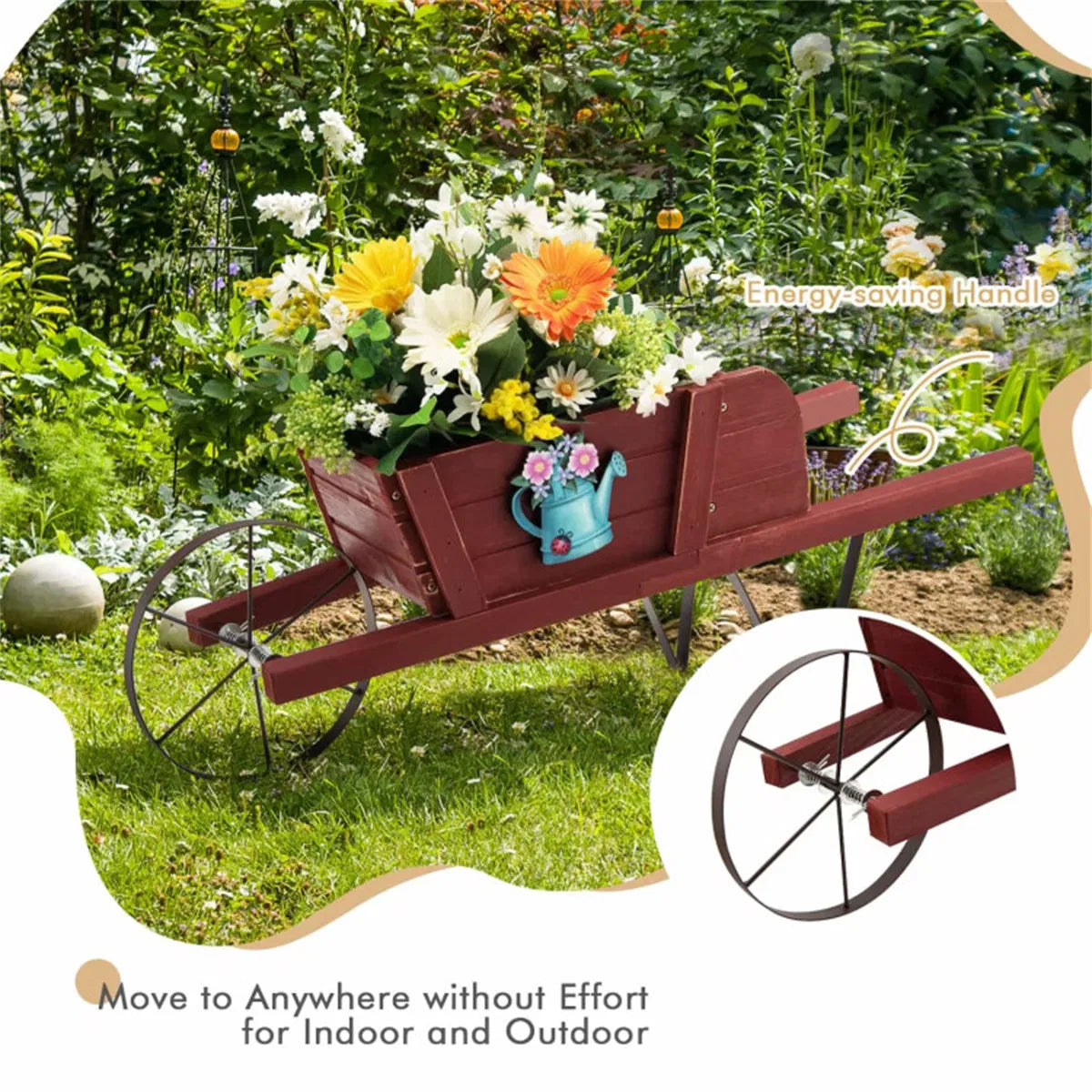 Wooden Wheelbarrow Planter with 9 Seasonal Magnetic Decorations – image 10