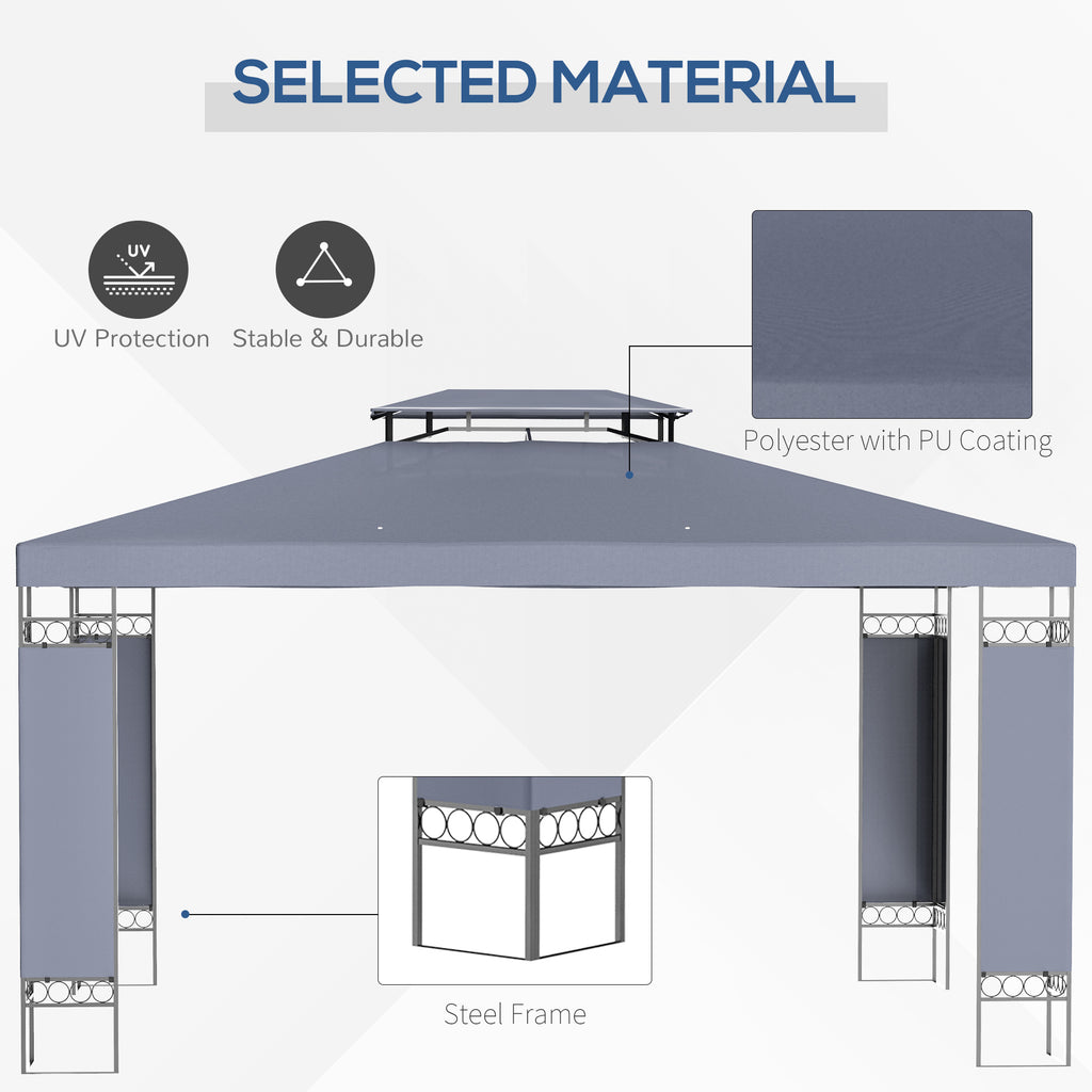 10 x 13 ft Patio Gazebo with Double Roof and Screen Netting, Gray – image 5