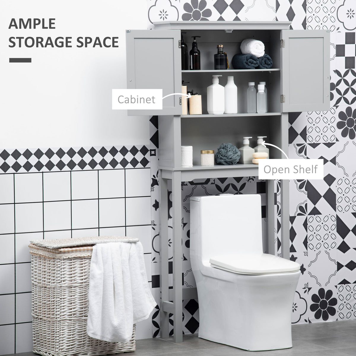 Over the Toilet Storage Cabinet with Shaker Doors, Grey – image 5