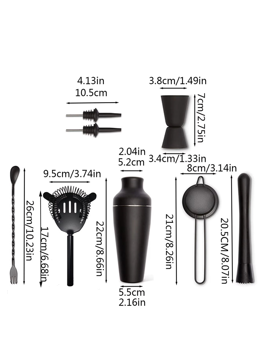 8 Piece Matte Black Parisian Shaker Bar Set 17 oz – image 3