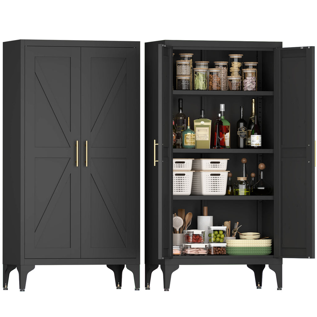 Pantry Cabinet, 2-Door Steel Kitchen Storage with Adjustable Shelves – image 4