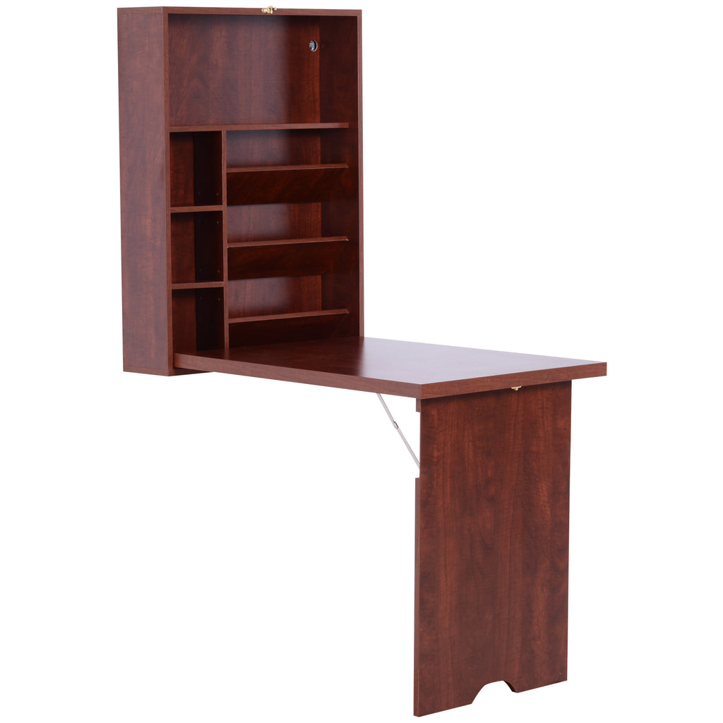 Fold-Out Wall Mounted Desk with Adjustable Shelves, Mahogany – image 1