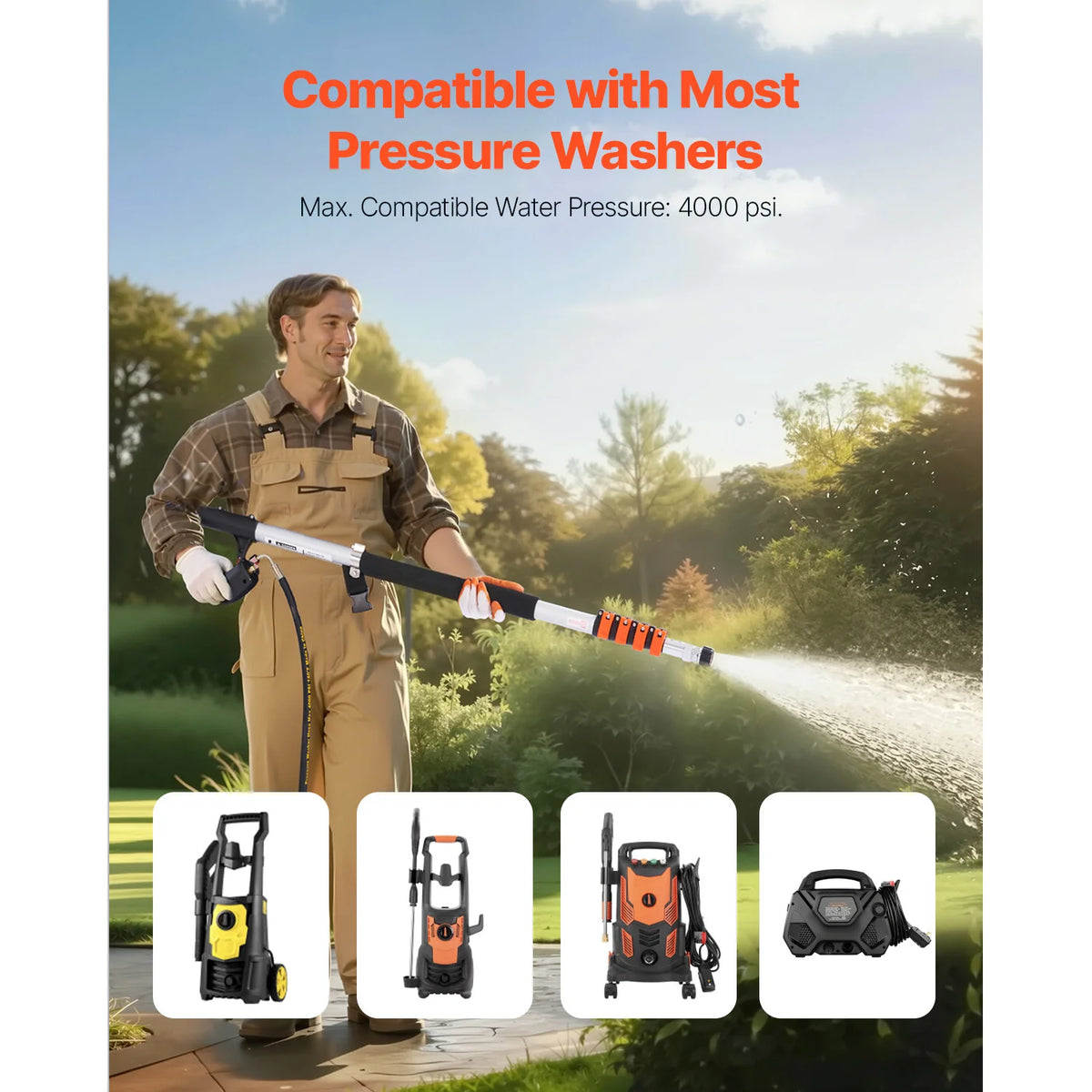 18 ft Telescoping Pressure Washer Wand with Gutter Cleaner Kit – image 3