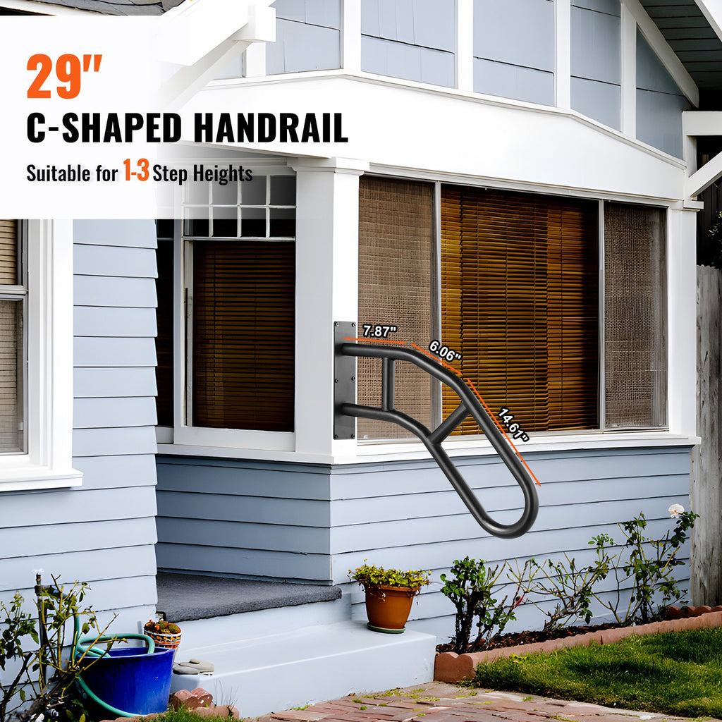Wall Mount Step Handrail 29 Inch Matte Black 2 Pack
