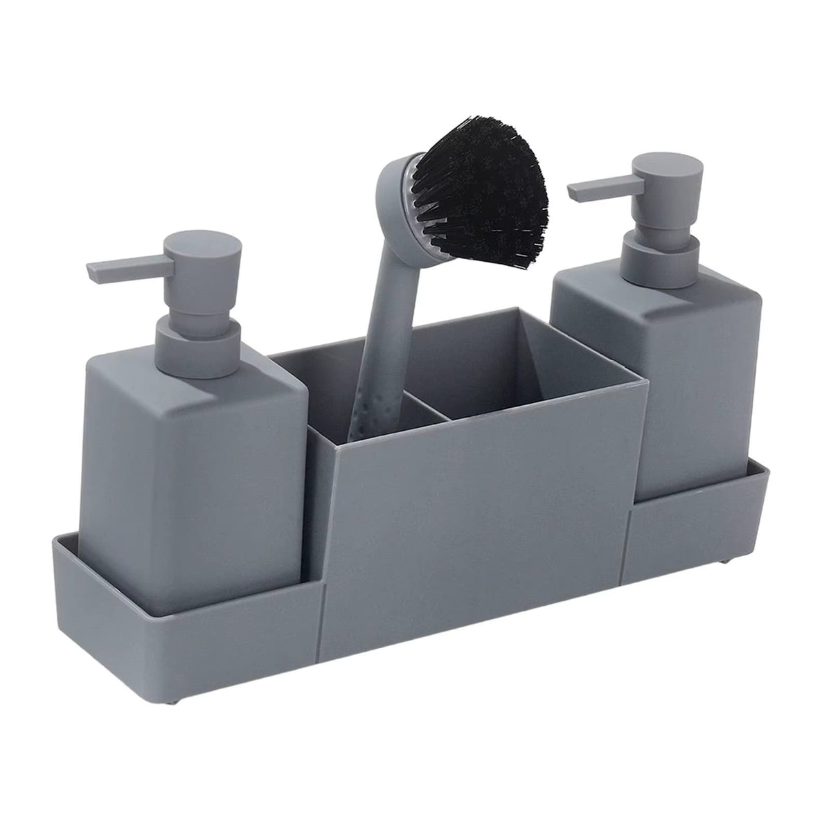 Kitchen Soap Dispenser Set, 2 Pump Bottles with Sink Tray and Brush – image 7