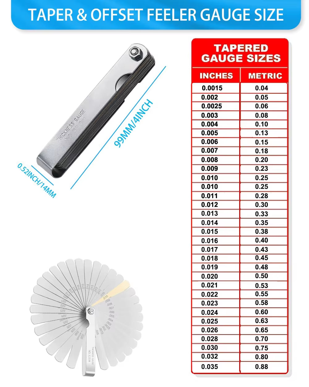 32 Blade Feeler Gauge Set - Stainless Steel Metric & SAE Valve Gap Gauge