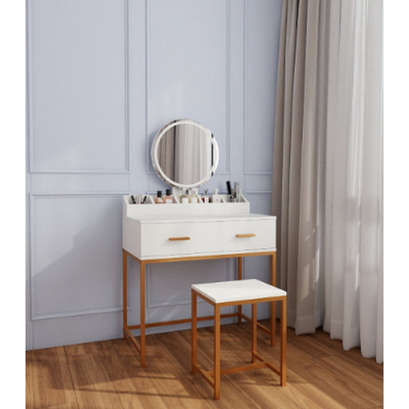 Makeup Vanity Table Set – Mirror, Stool & Storage, White and Gold – image 6