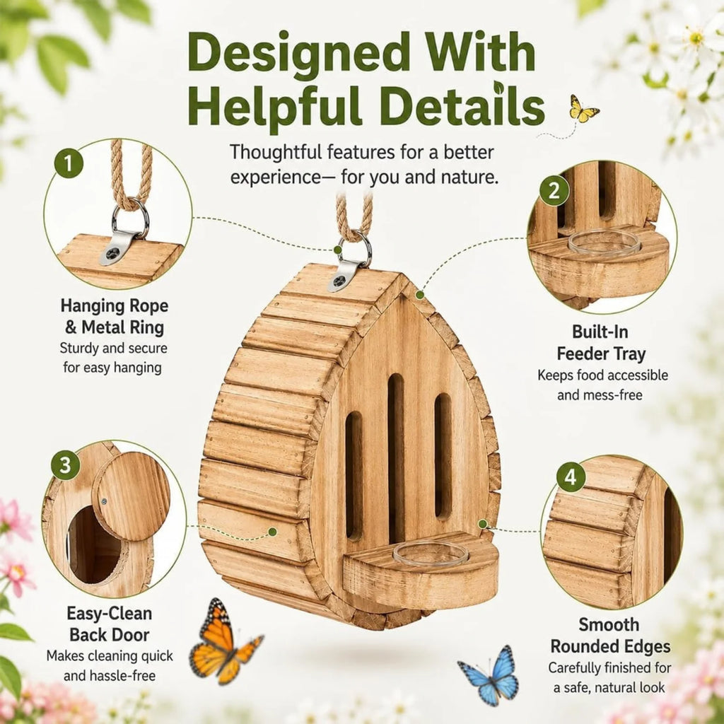 Butterfly House - Hanging Wooden Butterfly Shelter with Feeder – image 3