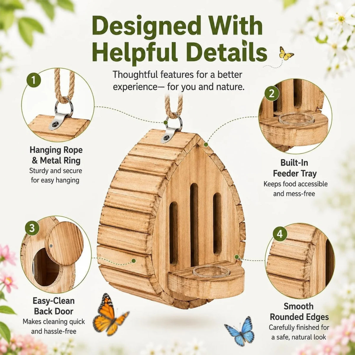 Butterfly House - Hanging Wooden Butterfly Shelter with Feeder – image 3