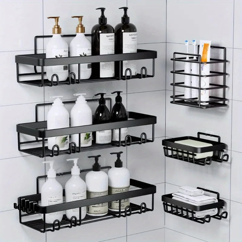 Adhesive Shower Caddy Shelves - 6 Pack Black Metal, No Drilling – image 7
