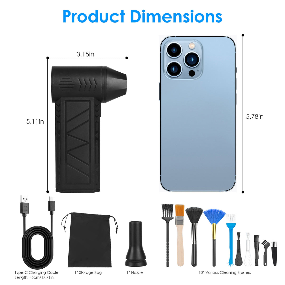Cordless Electric Air Duster, 150000 RPM, 4 Speeds