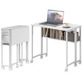 Drop-Leaf Folding Computer Desk with Wheels, Shelf and Storage Bag – image 1