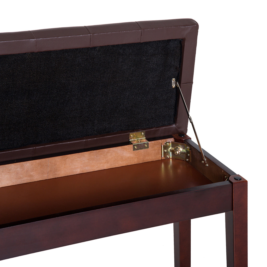 Tufted Duet Piano Bench with Storage, Faux Leather Seat, Brown – image 8