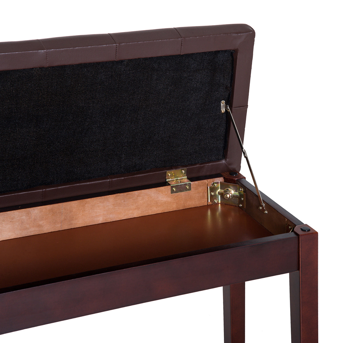 Tufted Duet Piano Bench with Storage, Faux Leather Seat, Brown – image 8