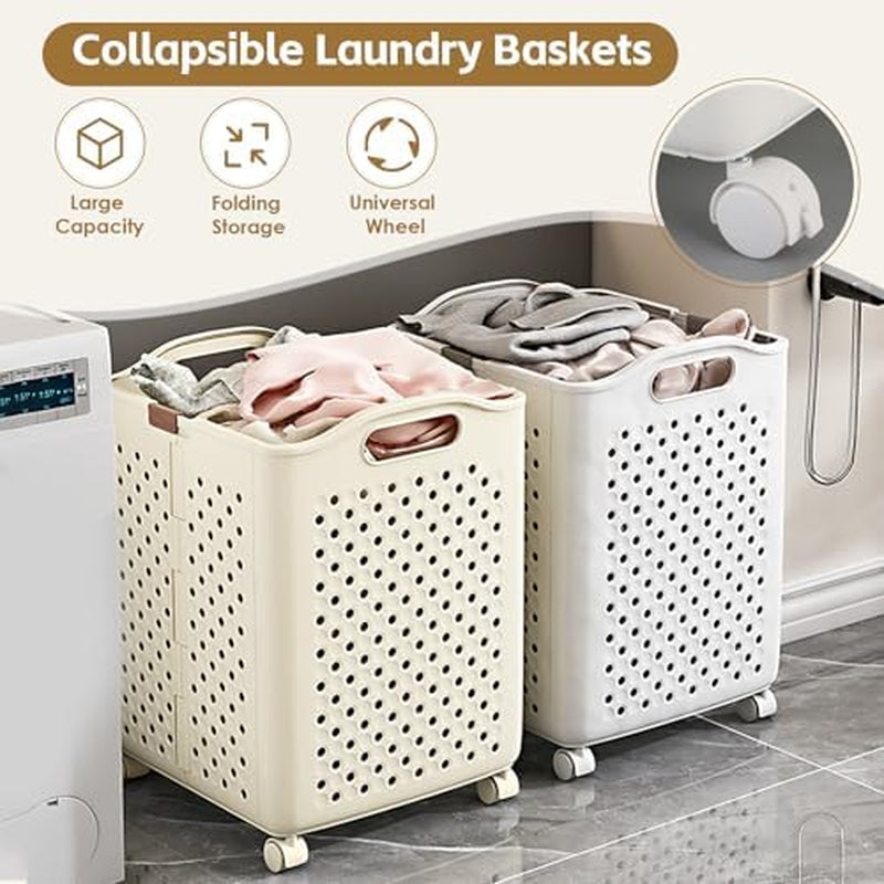 Collapsible Laundry Basket 57L – Rolling Hamper with Wheels – image 3