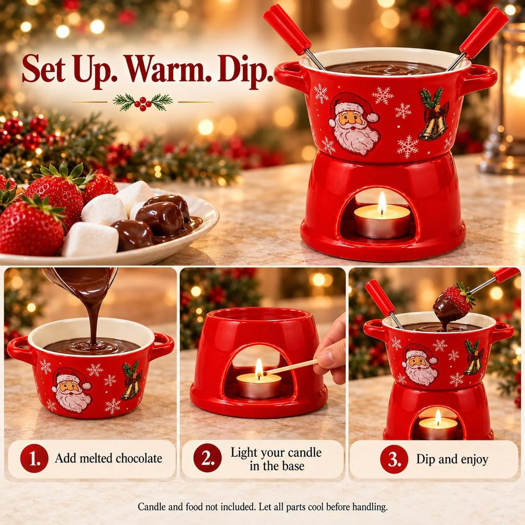 Christmas Ceramic Chocolate Fondue Mug Set with 2 Forks, 300 ml – image 3