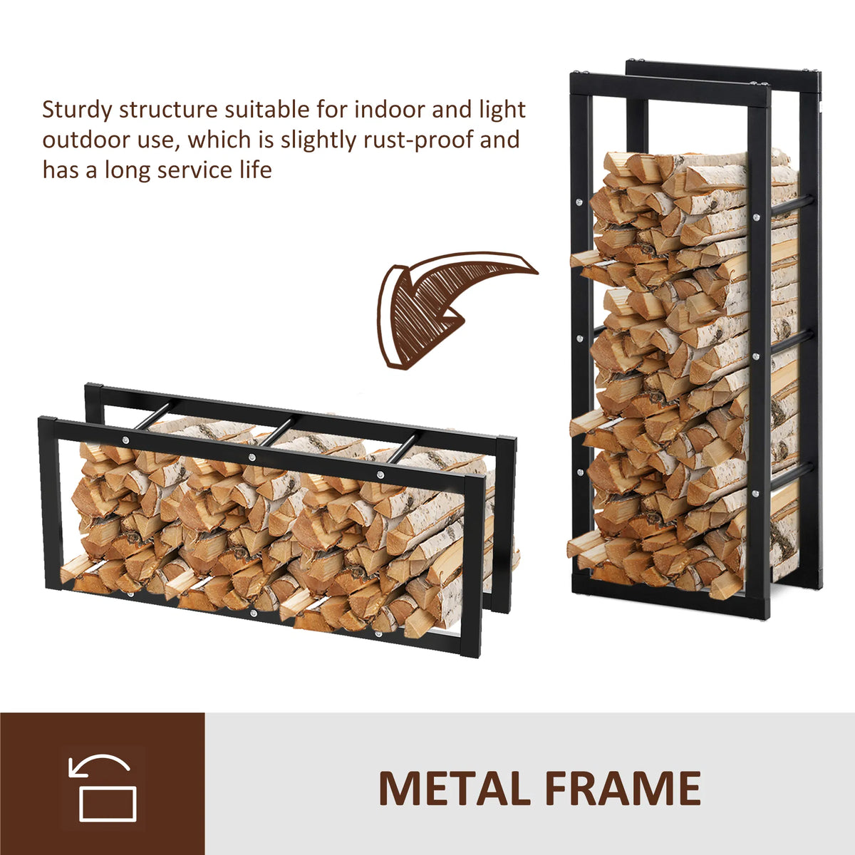 Tall Vertical Firewood Rack with Handles, 220 lb Steel Log Holder – image 6