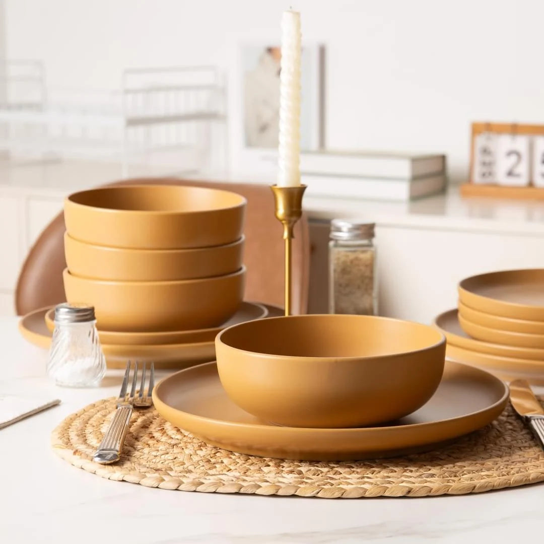 Stoneware Dinnerware Set 12-Piece Plates & Bowls for 4 – image 3