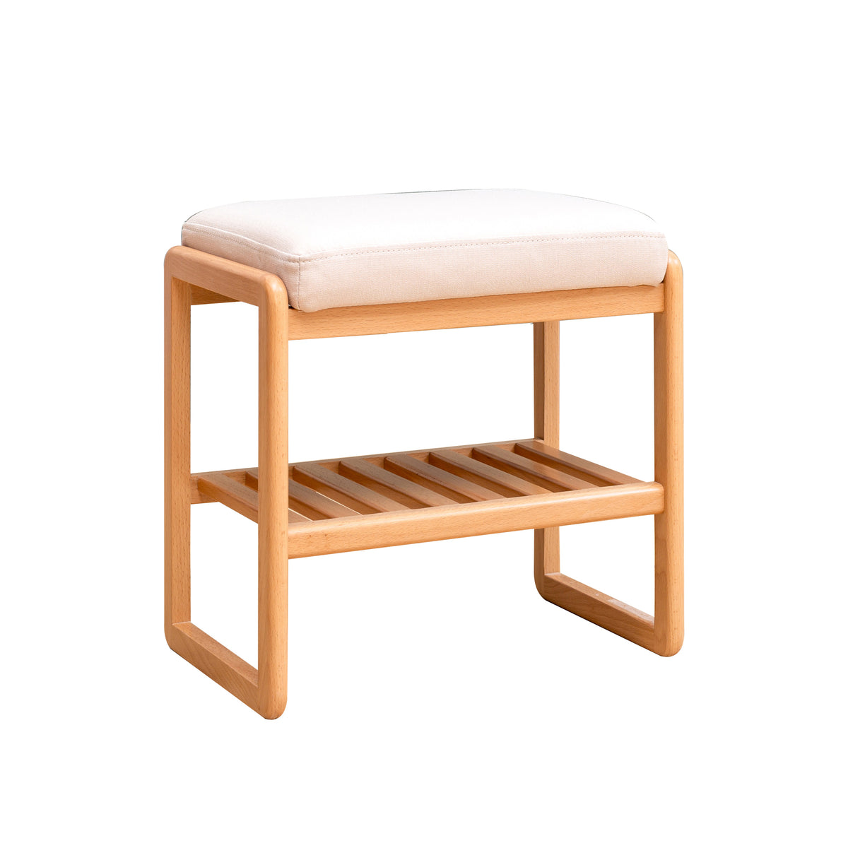 Solid Beech Wood Shoe Bench with Cushion, 2-Tier Entryway Seat – image 6