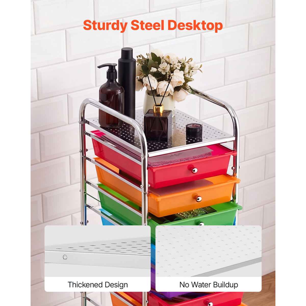 10-Drawer Rolling Storage Cart with Steel Frame, Rainbow – image 4