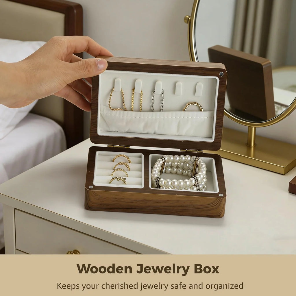 Travel Jewelry Case – Compact Walnut Wood Organizer for Rings – image 6