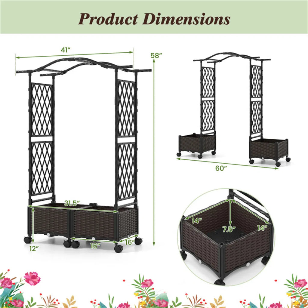 Raised Garden Bed, Self-Watering Vertical with Trellis and Wheels – image 6