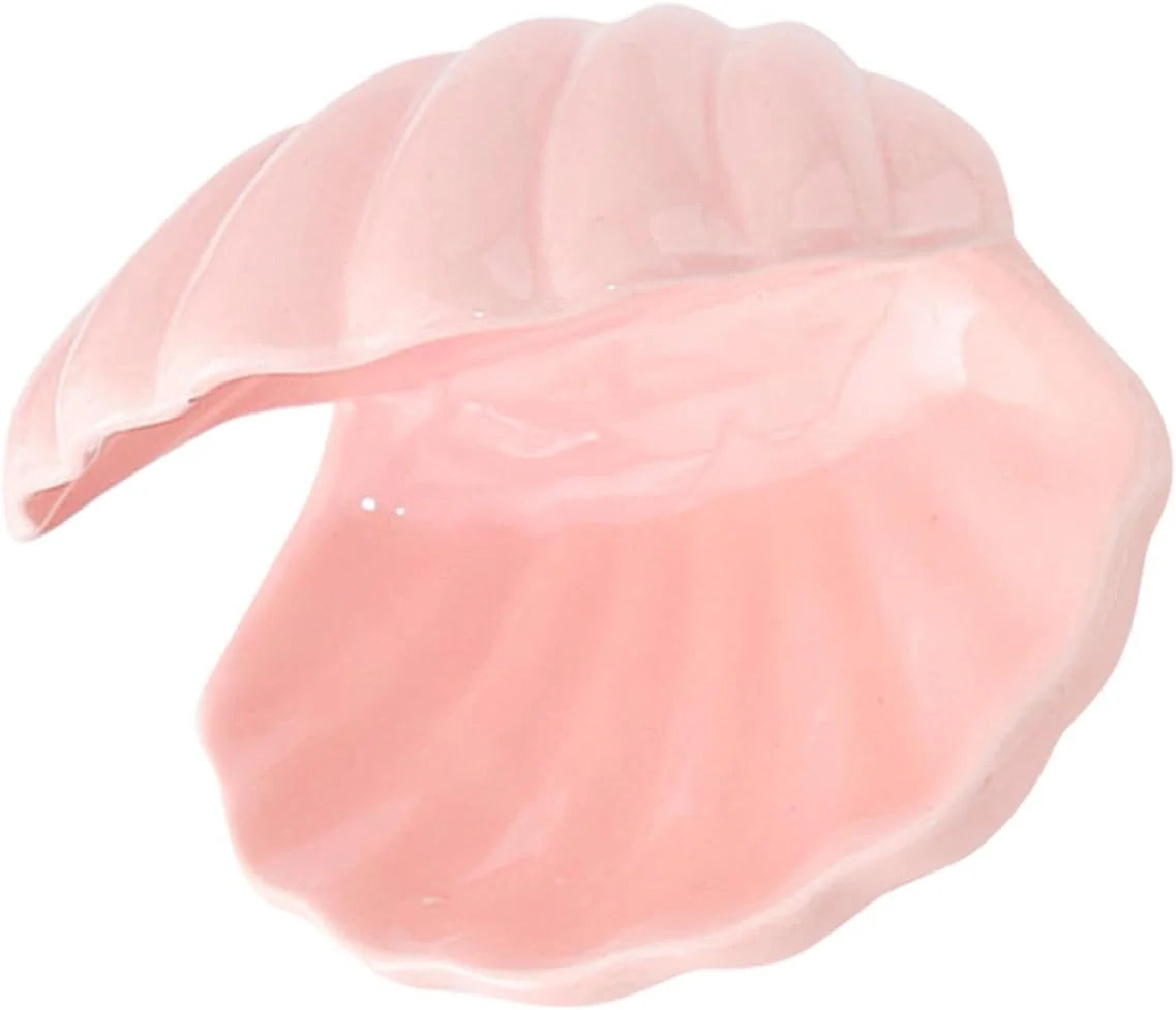 Pink Shell Jewelry Box - Ceramic Ring Dish with Lid