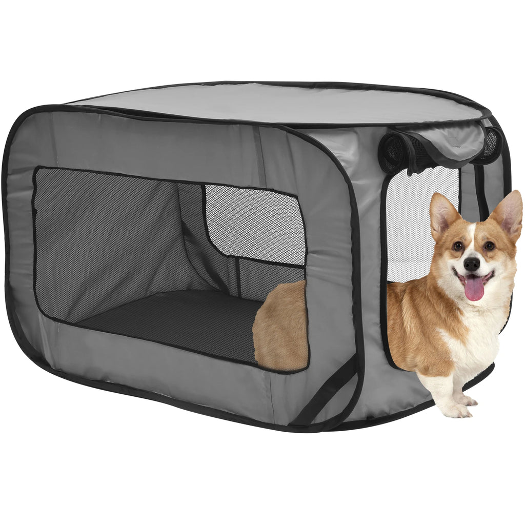 Pop Up Dog Crate - Foldable Travel Kennel with Mesh Zipper Door
