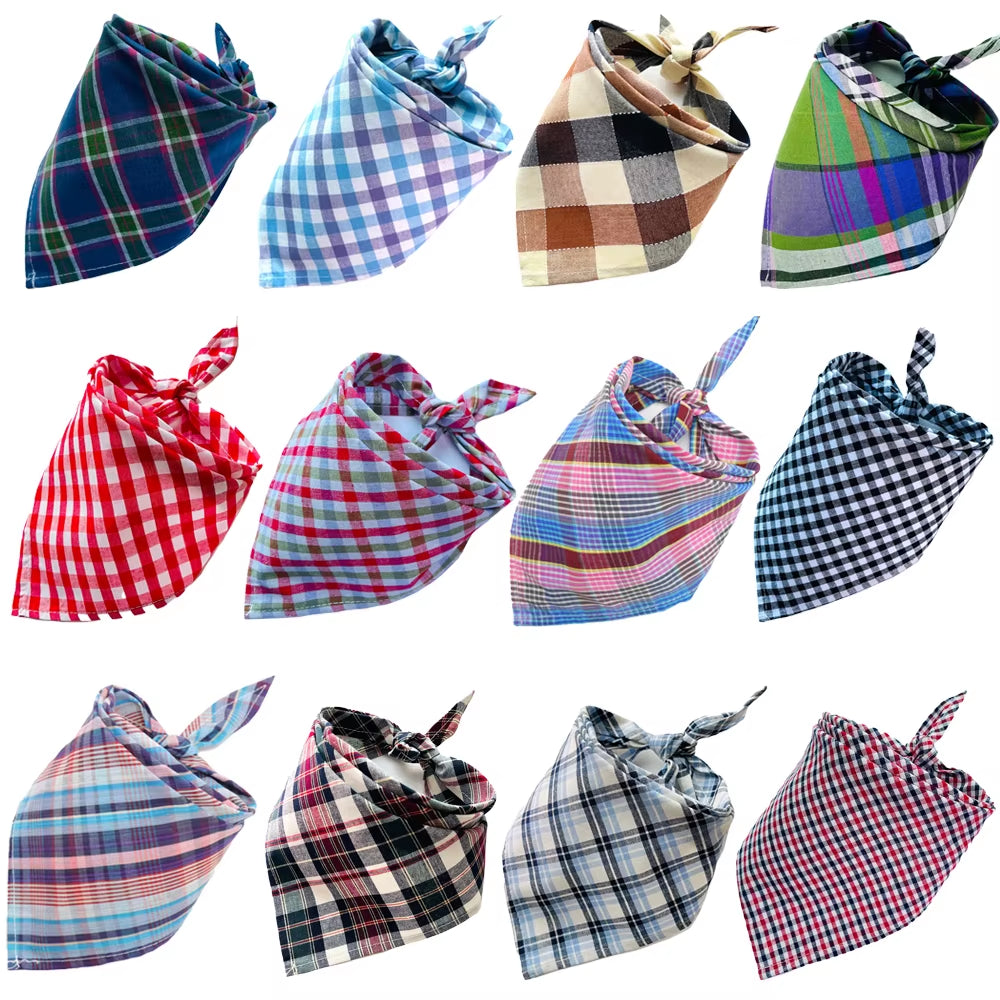 Plaid Dog Bandanas 30/50 Pack - Pet Scarf Bibs Bulk