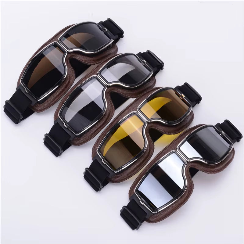 Vintage Motorcycle Goggles, Retro Leather Riding Goggles for Open-Face Helmets – image 2