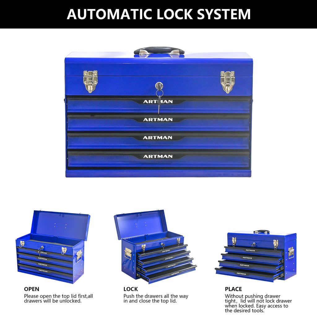 20 Inch Steel Portable Tool Box With 3 Drawers And Locking Lid – image 2