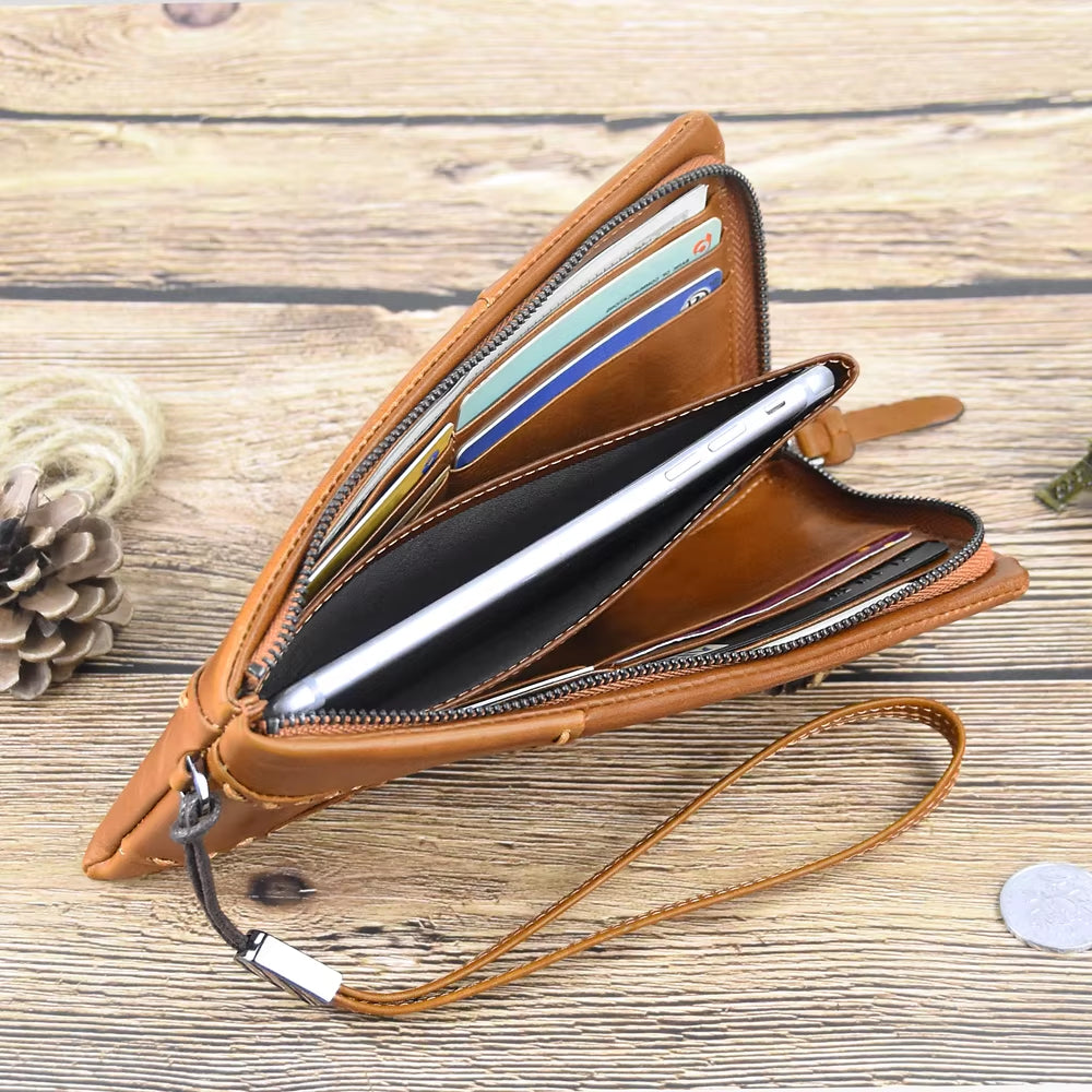 Vintage Cowhide Leather Long Wallet With Zip Pocket and Wristlet – image 6