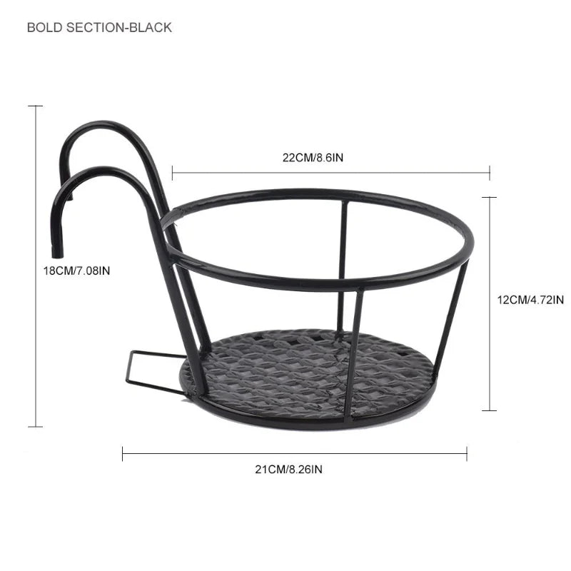 Hanging Flower Pot Holder, Iron Railing Plant Basket