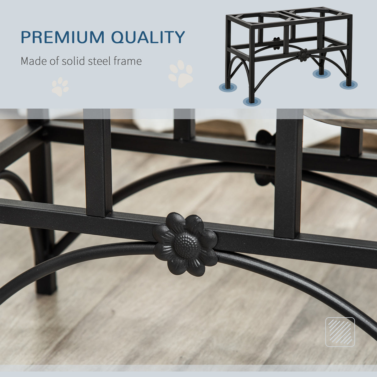 17" Double Stainless Steel Elevated Dog Bowl Feeding Station – image 5