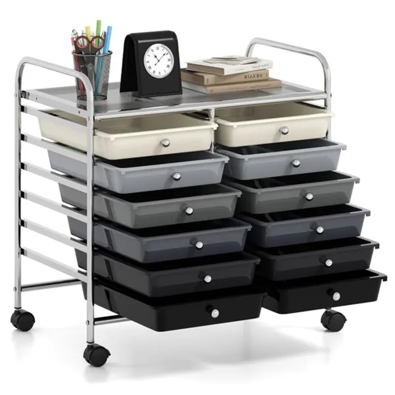Rolling Storage Cart with 12 Drawers, 2-Row Organizer on Wheels, Gray