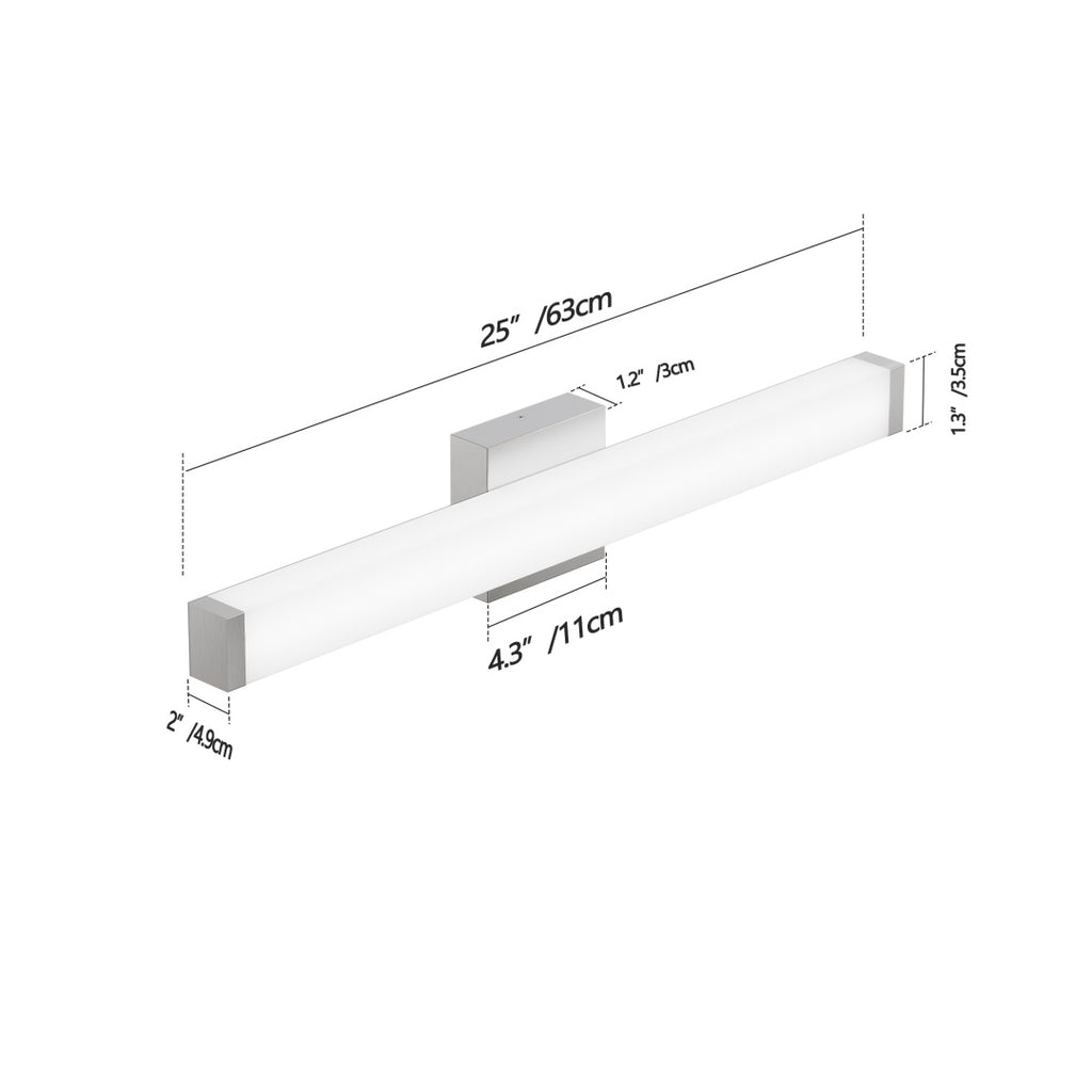 Brushed Nickel LED Vanity Light Bar 25 Inch over Mirror Fixture