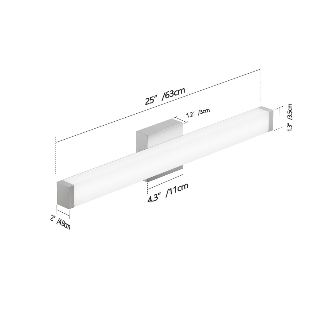 Brushed Nickel LED Vanity Light Bar 25 Inch over Mirror Fixture