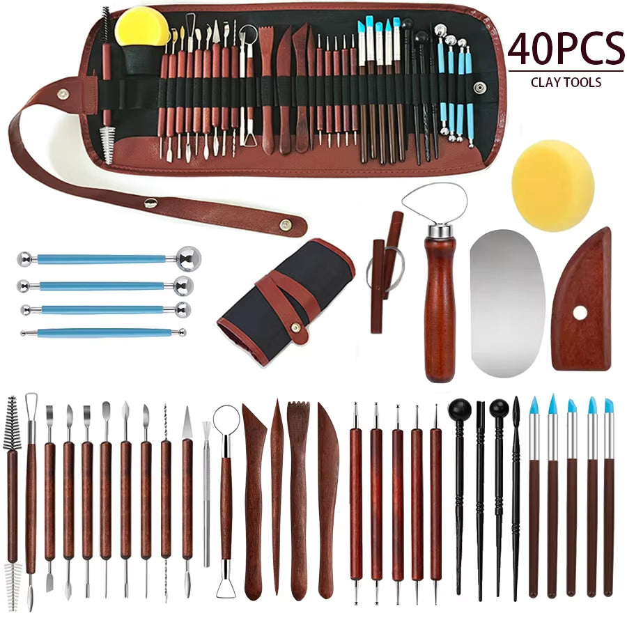 Pottery Clay Sculpting Tool Set, 25 Pc Double-Sided Wood – image 2