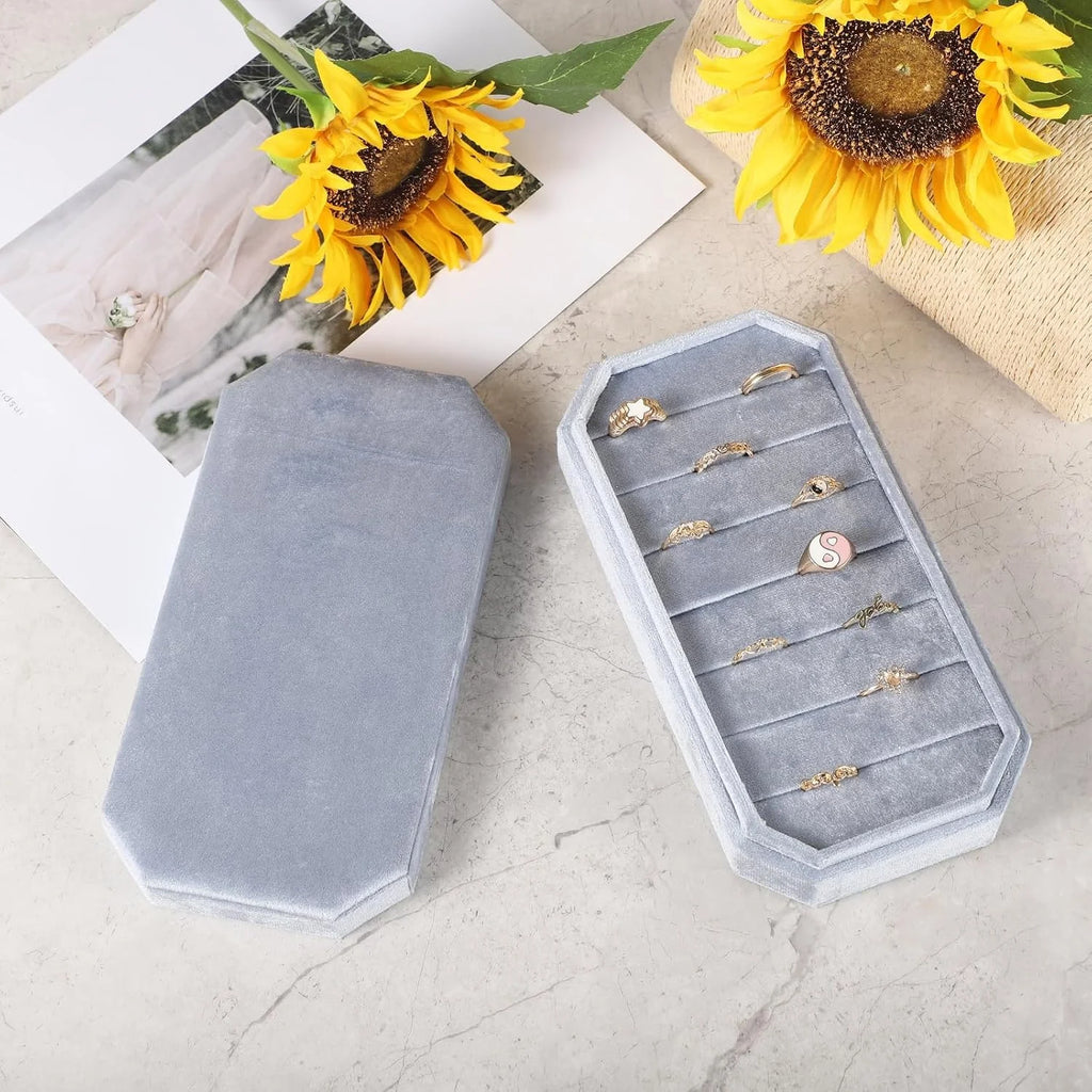 Velvet Ring Organizer Box, 21 Slots, Octagonal with Removable Lid – image 2