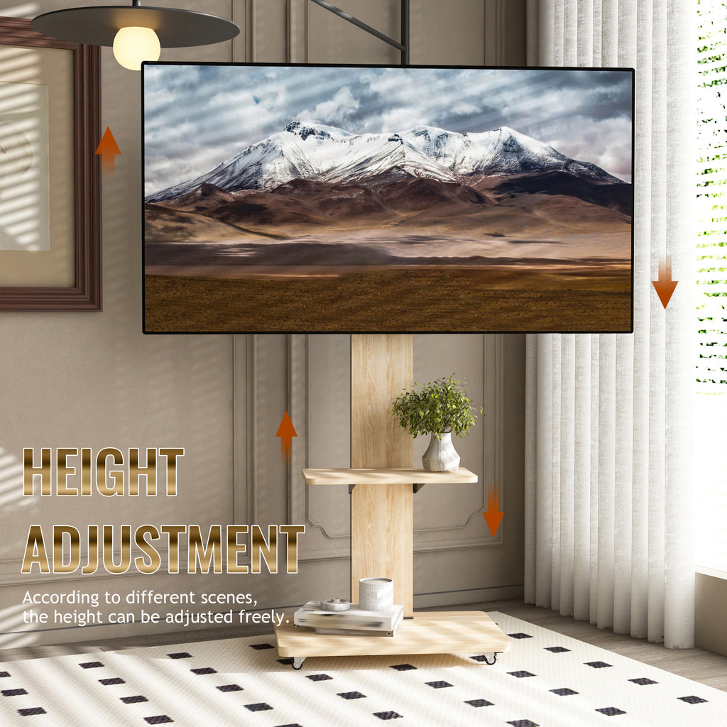 Wood TV Floor Stand with Shelf and Lockable Wheels for 32-75 Inch – image 3