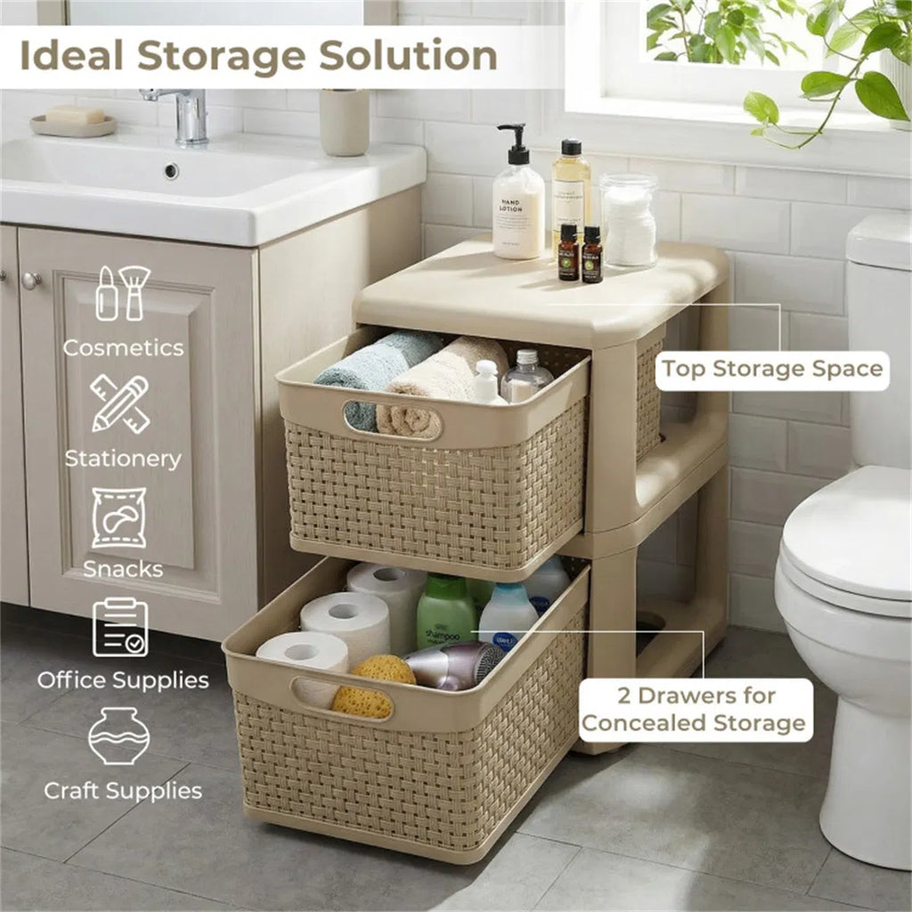 Narrow Storage Cabinet with 2 Wicker-Style Drawers – image 5