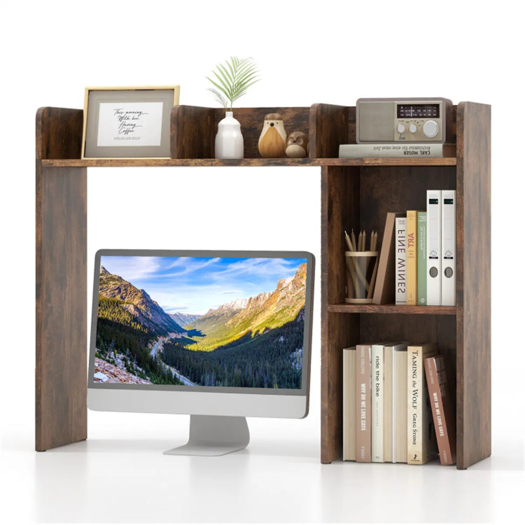 Desktop Bookshelf Desk Hutch for 27 in Monitor, Brown – image 2