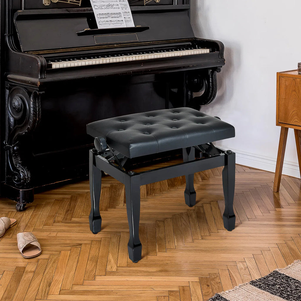 Adjustable Height Piano Bench with Tufted Cushion and Storage, Black – image 6