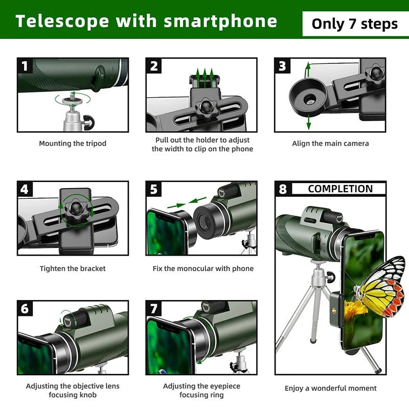 Monocular Telescope with Phone Adapter, BAK4 Prism, 42 mm Lens – image 6